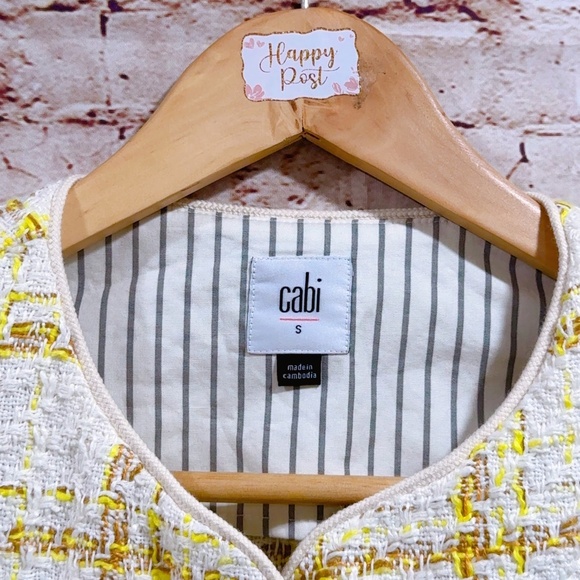 Cabi Coco Style #6256 Yellow Cream White Tweed Plaid Crop Blazer Jacket Size S - Picture 14 of 14